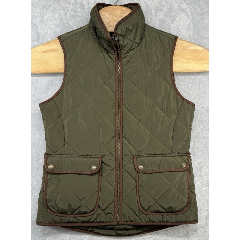 G.H. Bass & Co Quilted Flannel Lined Full-Zip Vest Green Women's Size XS 19x23
